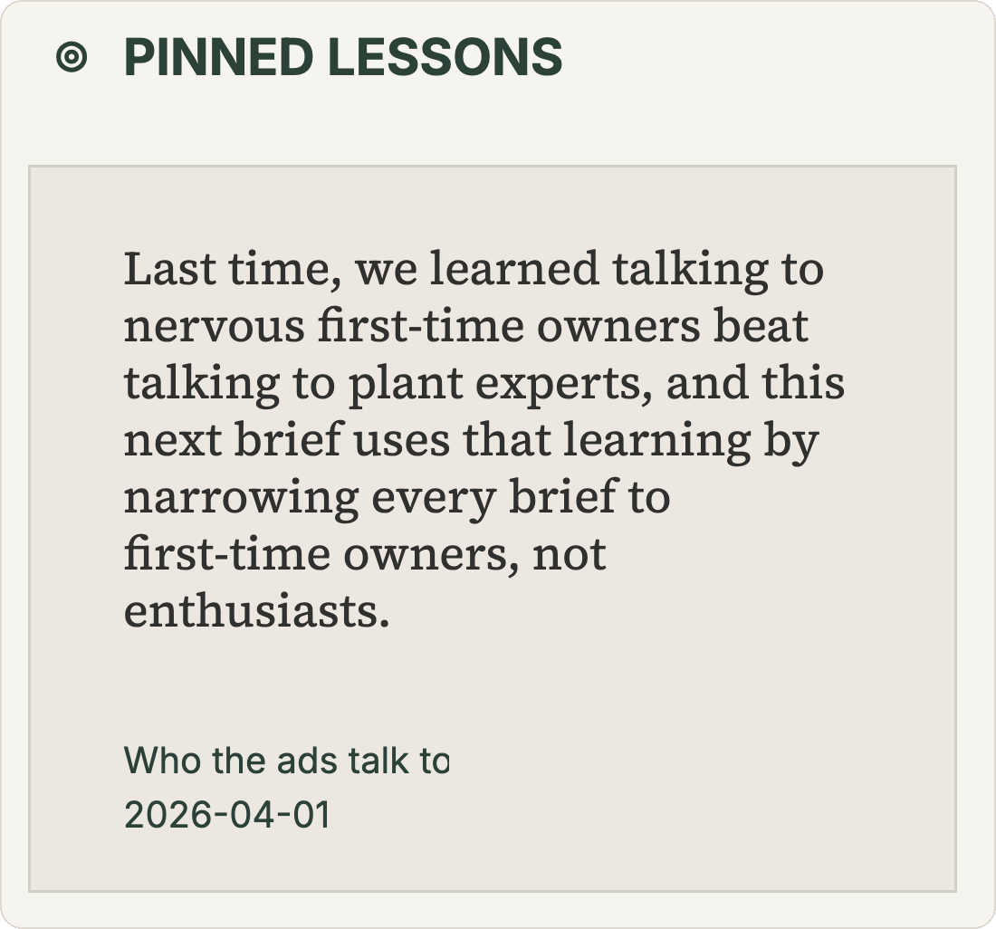 Pinned Lesson: talking to nervous first-time owners beat talking to plant experts